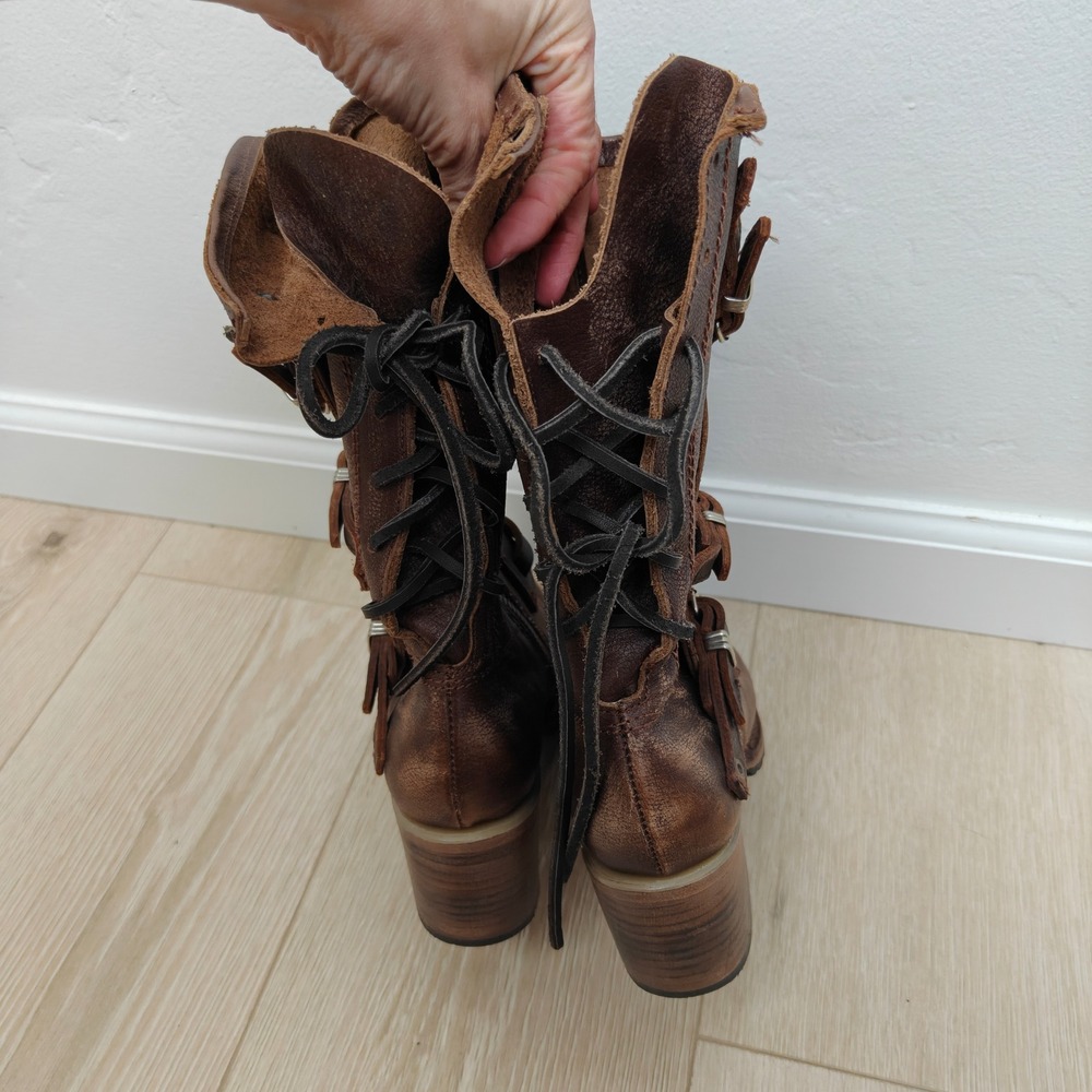 Freebird Cora Womens Boots 8 Brown Distressed Leather Strappy Buckle Moto - Picture 7 of 12